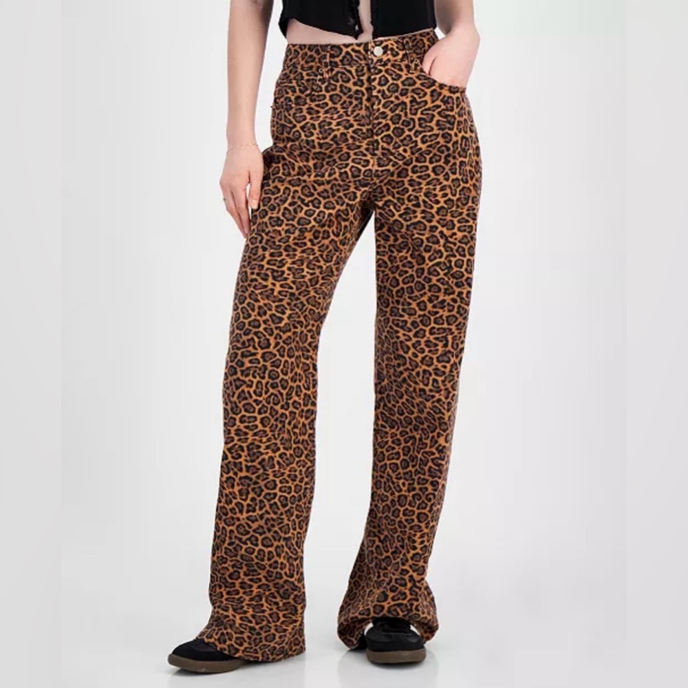 Tinseltown Leopard Print Wide Leg Jeans